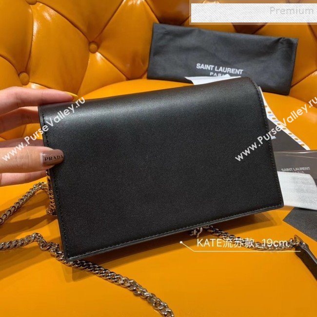 Saint Laurent Kate Chain Wallet with Tassel in Smooth Leather 452159 Black/Silver (JUND-9102907)