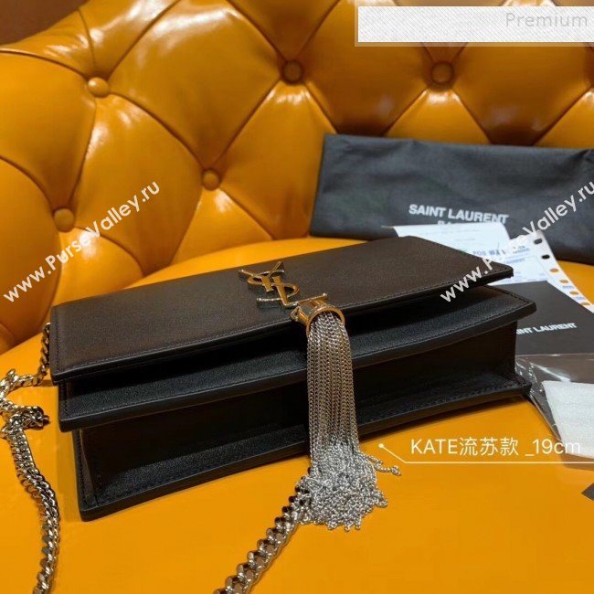 Saint Laurent Kate Chain Wallet with Tassel in Smooth Leather 452159 Black/Silver (JUND-9102907)