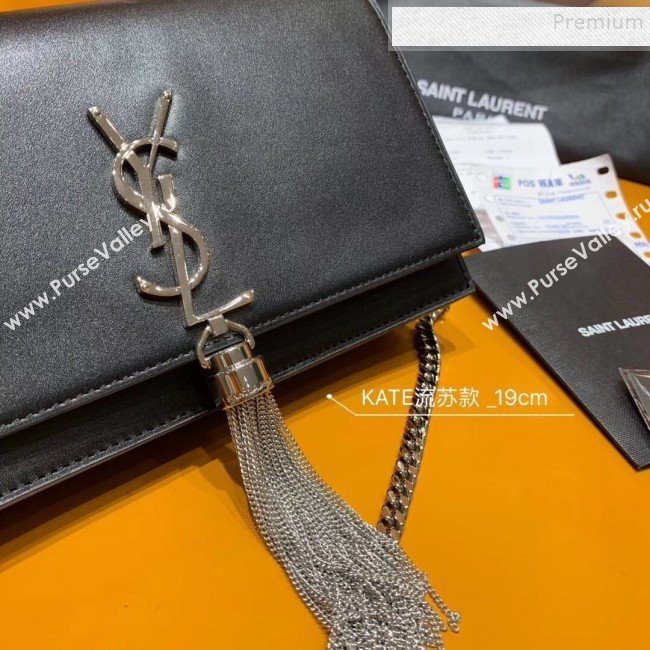 Saint Laurent Kate Chain Wallet with Tassel in Smooth Leather 452159 Black/Silver (JUND-9102907)