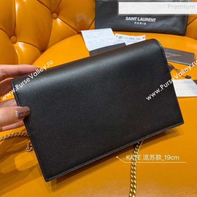 Saint Laurent Kate Chain Wallet with Tassel in Smooth Leather 452159 Black/Gold (JUND-9102906)