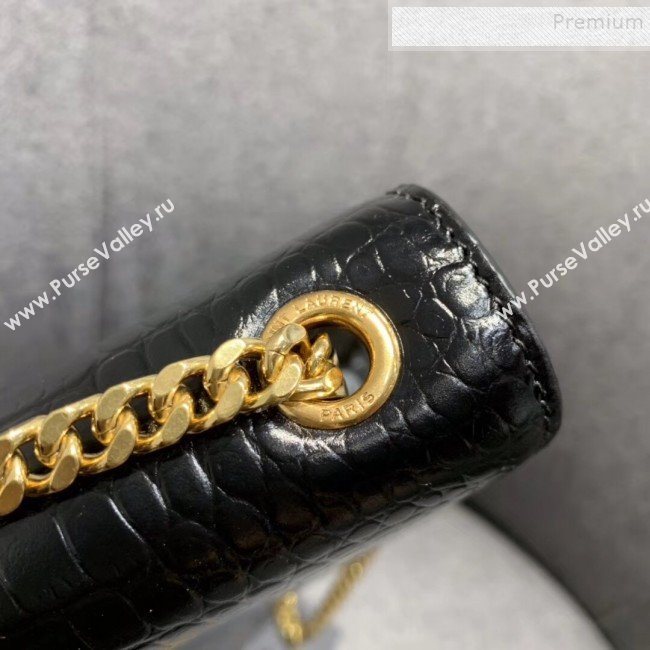 Saint Laurent Kate Medium with Tassel in Embossed Crocodile Shiny Leather 354119 Black/Gold  (JUND-9102908)