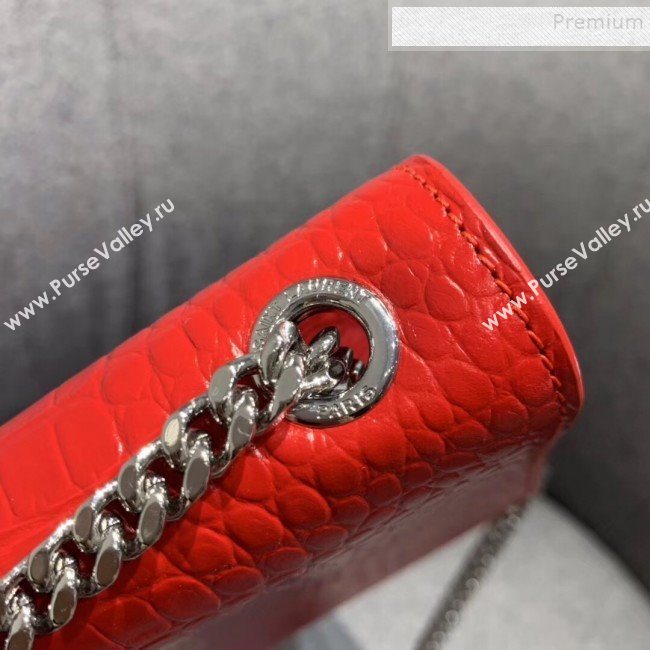 Saint Laurent Kate Medium with Tassel in Embossed Crocodile Shiny Leather 354119 Red (JUND-9102909)