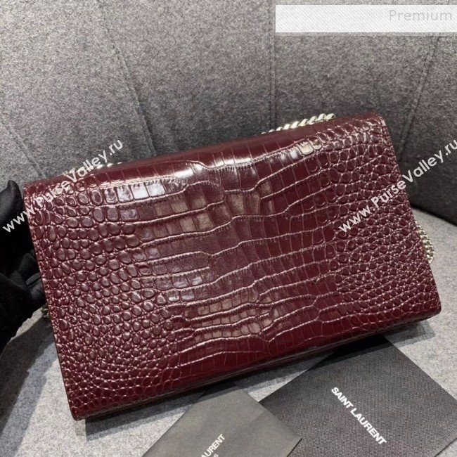 Saint Laurent Kate Medium with Tassel in Embossed Crocodile Shiny Leather 354119 Burgundy (JUND-9102910)