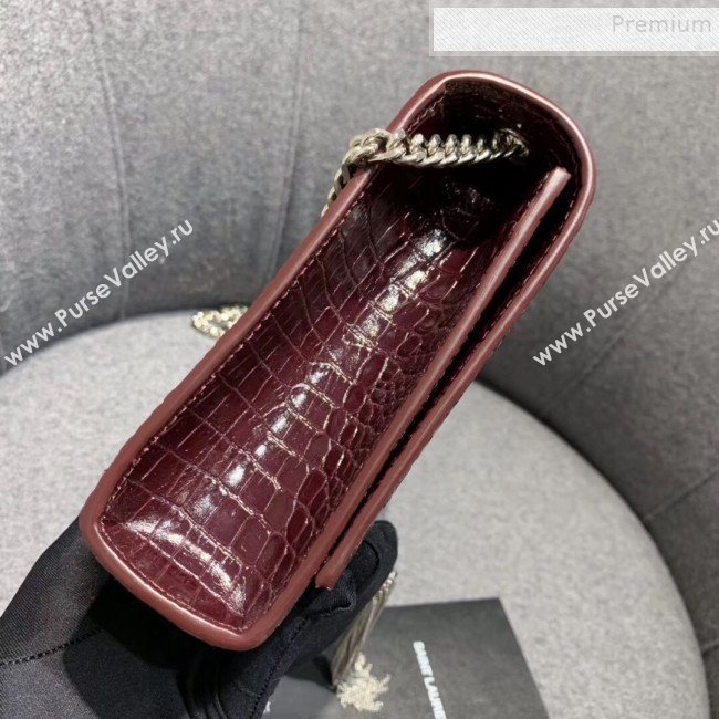 Saint Laurent Kate Medium with Tassel in Embossed Crocodile Shiny Leather 354119 Burgundy (JUND-9102910)