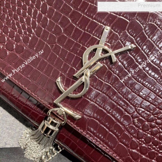 Saint Laurent Kate Medium with Tassel in Embossed Crocodile Shiny Leather 354119 Burgundy (JUND-9102910)