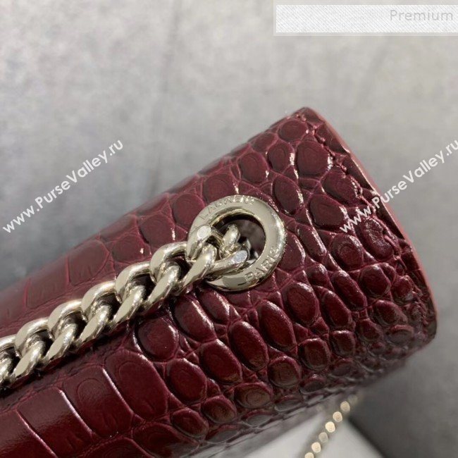 Saint Laurent Kate Medium with Tassel in Embossed Crocodile Shiny Leather 354119 Burgundy (JUND-9102910)