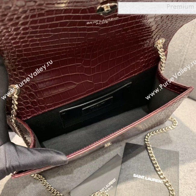 Saint Laurent Kate Medium with Tassel in Embossed Crocodile Shiny Leather 354119 Burgundy (JUND-9102910)