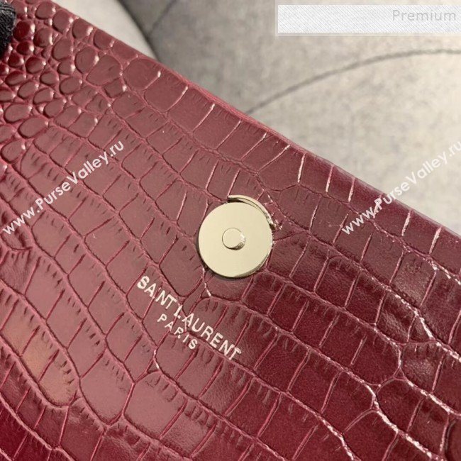 Saint Laurent Kate Medium with Tassel in Embossed Crocodile Shiny Leather 354119 Burgundy (JUND-9102910)