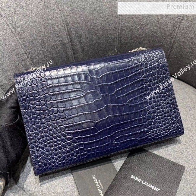 Saint Laurent Kate Medium with Tassel in Embossed Crocodile Shiny Leather 354119 Blue (JUND-9102911)