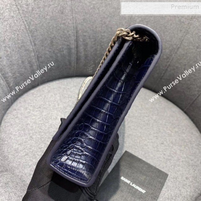 Saint Laurent Kate Medium with Tassel in Embossed Crocodile Shiny Leather 354119 Blue (JUND-9102911)