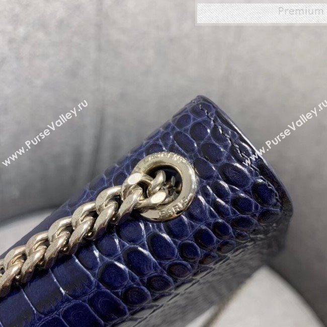 Saint Laurent Kate Medium with Tassel in Embossed Crocodile Shiny Leather 354119 Blue (JUND-9102911)