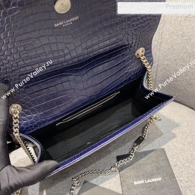 Saint Laurent Kate Medium with Tassel in Embossed Crocodile Shiny Leather 354119 Blue (JUND-9102911)