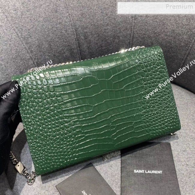 Saint Laurent Kate Medium with Tassel in Embossed Crocodile Shiny Leather 354119 Green (JUND-9102912)