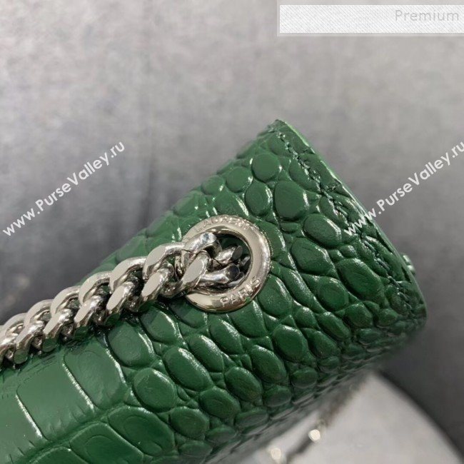 Saint Laurent Kate Medium with Tassel in Embossed Crocodile Shiny Leather 354119 Green (JUND-9102912)