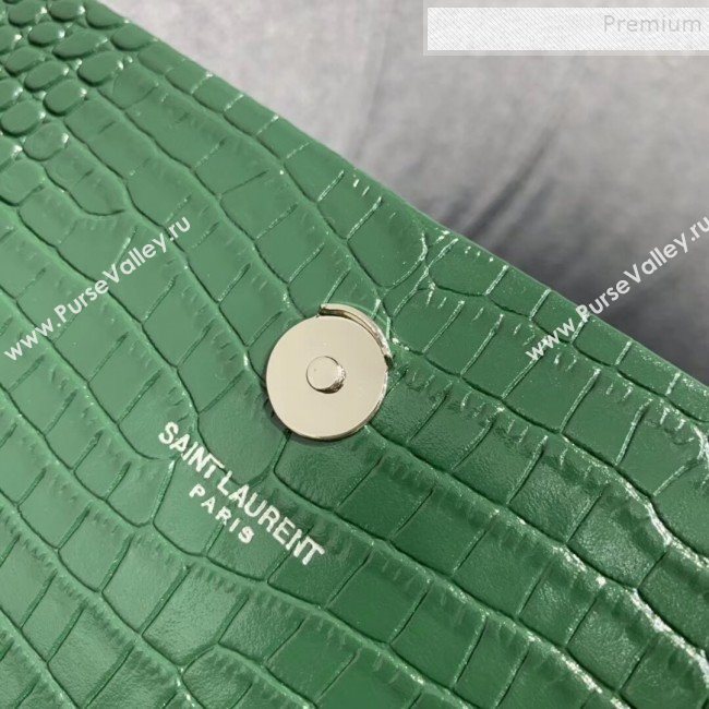 Saint Laurent Kate Medium with Tassel in Embossed Crocodile Shiny Leather 354119 Green (JUND-9102912)