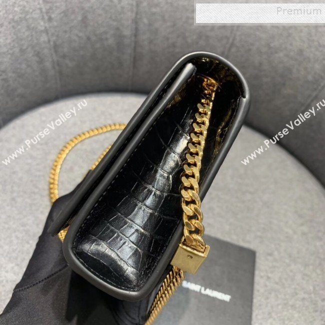 Saint Laurent Kate Small with Tassel in Embossed Crocodile Shiny Leather 354120 Black/Gold  (JUND-9102914)