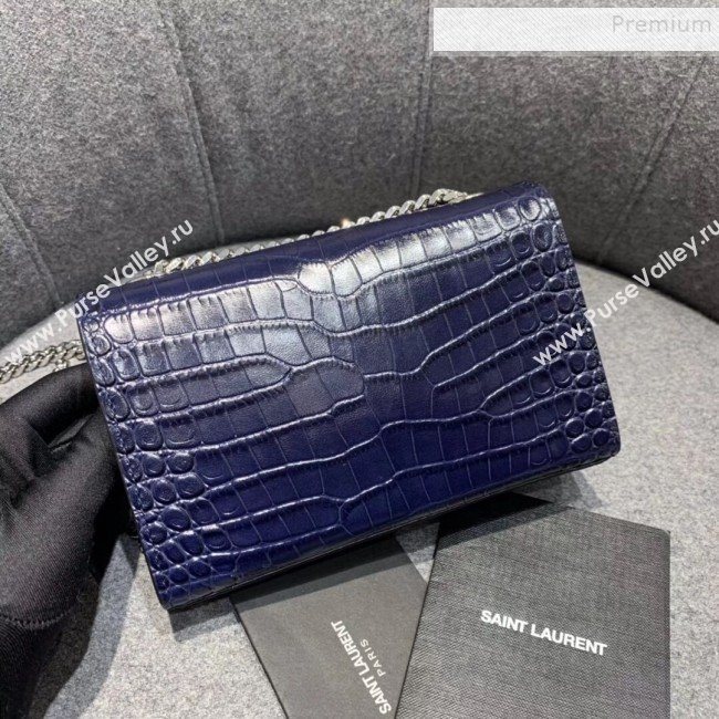 Saint Laurent Kate Small with Tassel in Embossed Crocodile Shiny Leather 354120 Blue (JUND-9102915)