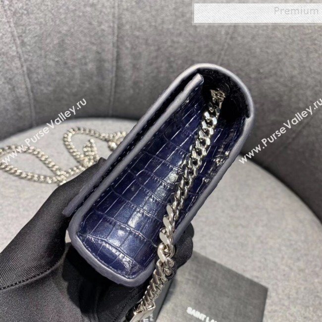 Saint Laurent Kate Small with Tassel in Embossed Crocodile Shiny Leather 354120 Blue (JUND-9102915)