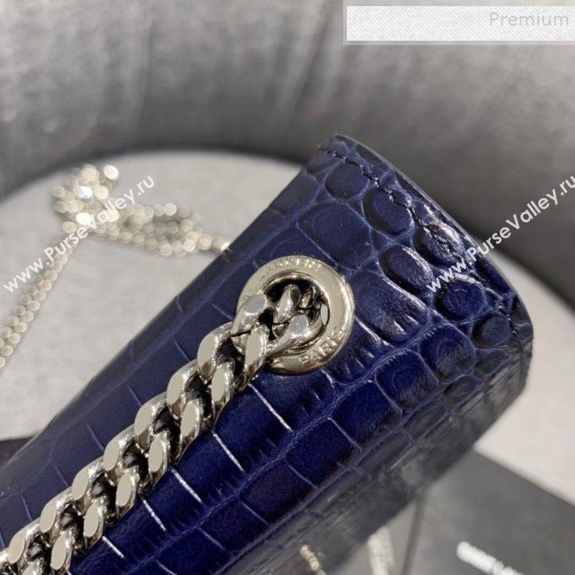 Saint Laurent Kate Small with Tassel in Embossed Crocodile Shiny Leather 354120 Blue (JUND-9102915)