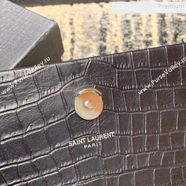 Saint Laurent Kate Small with Tassel in Embossed Crocodile Leather 354120 Black/Silver 02 (JUND-9102917)