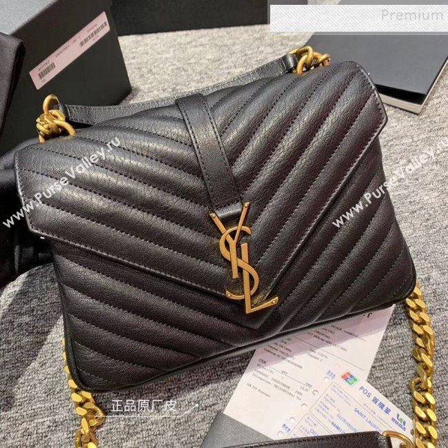 Saint Laurent Medium Monogram College Bag in Vintage Leather 428056 Black/Gold (JUND-9102920)