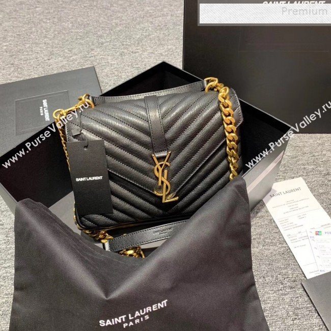 Saint Laurent Medium Monogram College Bag in Vintage Leather 428056 Black/Gold (JUND-9102920)