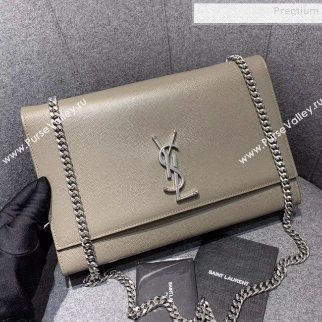 Saint Laurent Large Kate Bag in Grained Calfskin 446752 Beige Grey (JUND-9102924)