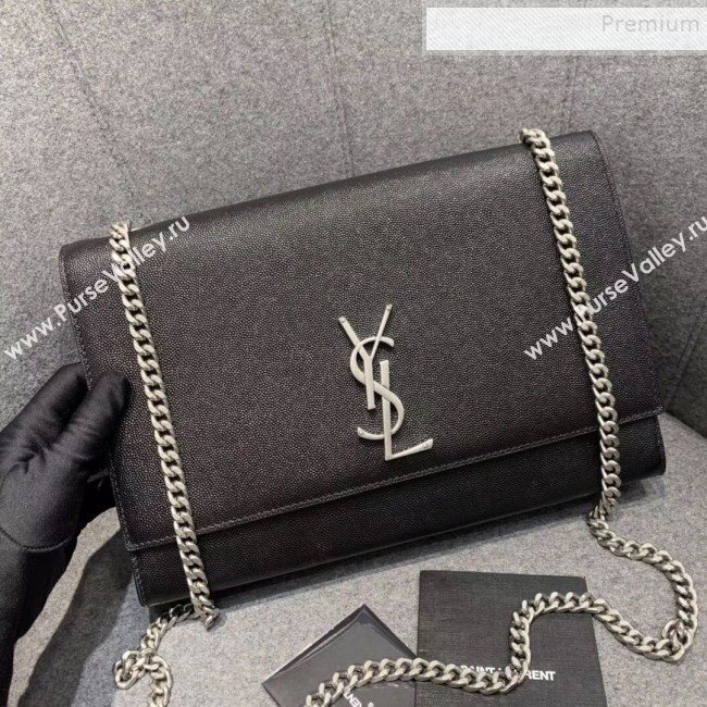 Saint Laurent Large Kate Bag in Grained Calfskin 446752 Black/Silver   (JUND-9102923)