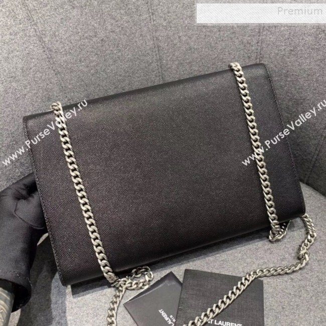 Saint Laurent Large Kate Bag in Grained Calfskin 446752 Black/Silver   (JUND-9102923)