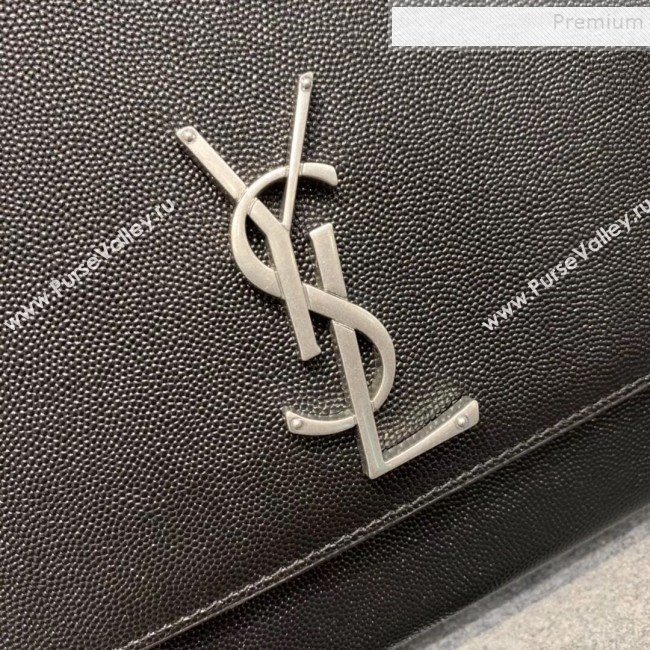 Saint Laurent Large Kate Bag in Grained Calfskin 446752 Black/Silver   (JUND-9102923)