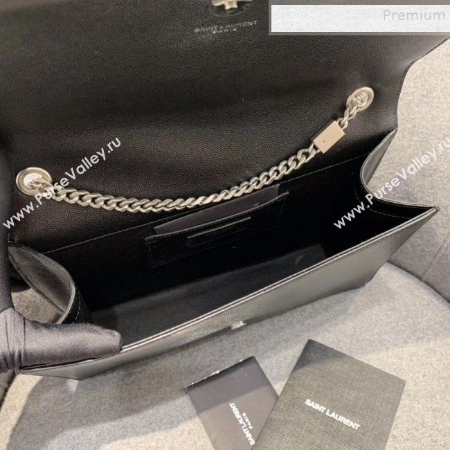 Saint Laurent Large Kate Bag in Grained Calfskin 446752 Black/Silver   (JUND-9102923)