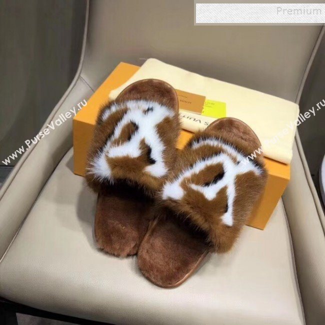 Louis Vuitton Homey Mink Fur LV Flat Mules/Slide Sandals Brown 2019 (BLD-911061)