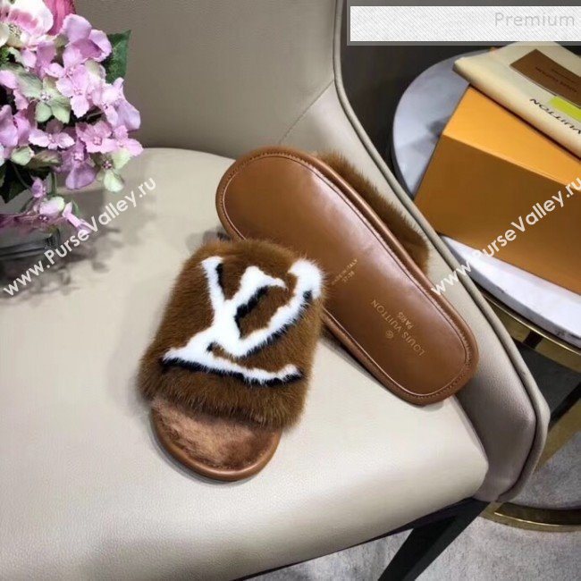 Louis Vuitton Homey Mink Fur LV Flat Mules/Slide Sandals Brown 2019 (BLD-911061)