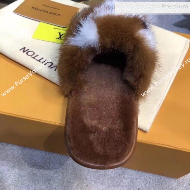 Louis Vuitton Homey Mink Fur LV Flat Mules/Slide Sandals Brown 2019 (BLD-911061)