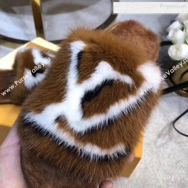 Louis Vuitton Homey Mink Fur LV Flat Mules/Slide Sandals Brown 2019 (BLD-911061)