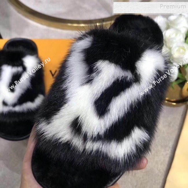 Louis Vuitton Homey Mink Fur LV Flat Mules/Slide Sandals Black 2019 (BLD-911063)