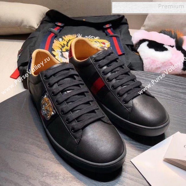 Gucci Ace Sneaker with Real Snake Leatehr Back And Embroidered Tiger Black 2019 (DH-9103181)