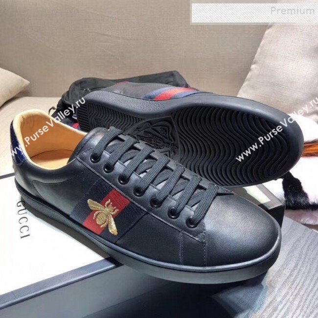 Gucci Ace Sneaker with Real Snake Leatehr Back And Embroidered Bee Black 2019 (DH-9103183)