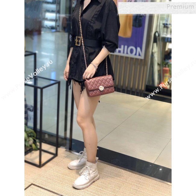 Chanel Quilted Grained Calfskin Round CC Metal Small Flap Bag AS6088 Burgundy 2019 (SMJD-9102227)