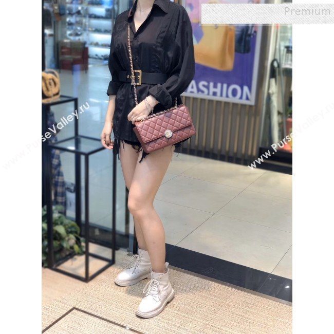 Chanel Quilted Grained Calfskin Round CC Metal Medium Flap Bag AS6099 Burgundy 2019 (SMJD-9102228)