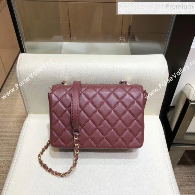 Chanel Quilted Grained Calfskin Round CC Metal Small Flap Bag AS6088 Burgundy 2019 (SMJD-9102227)