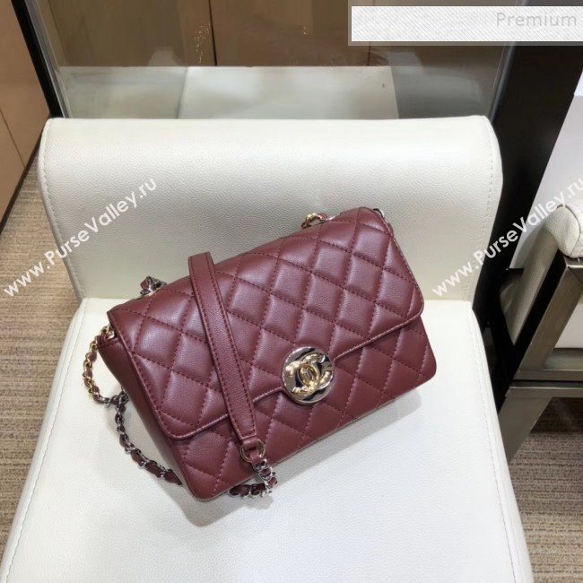 Chanel Quilted Grained Calfskin Round CC Metal Small Flap Bag AS6088 Burgundy 2019 (SMJD-9102227)