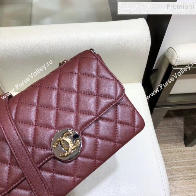 Chanel Quilted Grained Calfskin Round CC Metal Small Flap Bag AS6088 Burgundy 2019 (SMJD-9102227)