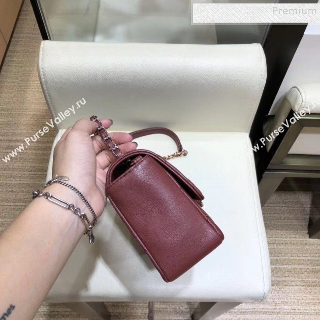 Chanel Quilted Grained Calfskin Round CC Metal Small Flap Bag AS6088 Burgundy 2019 (SMJD-9102227)