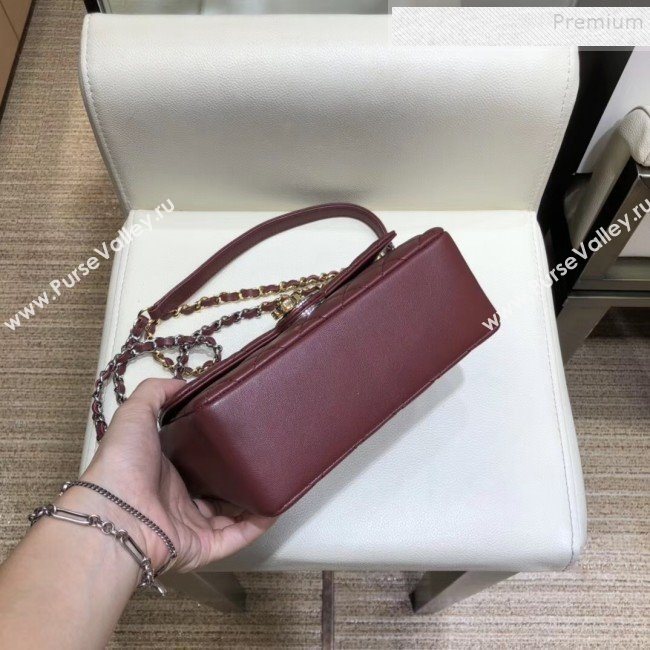 Chanel Quilted Grained Calfskin Round CC Metal Small Flap Bag AS6088 Burgundy 2019 (SMJD-9102227)
