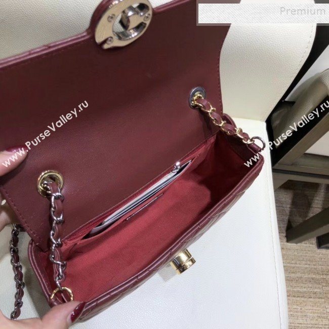 Chanel Quilted Grained Calfskin Round CC Metal Small Flap Bag AS6088 Burgundy 2019 (SMJD-9102227)