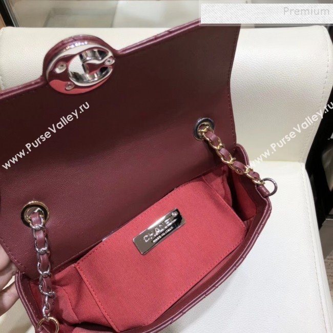 Chanel Quilted Grained Calfskin Round CC Metal Small Flap Bag AS6088 Burgundy 2019 (SMJD-9102227)