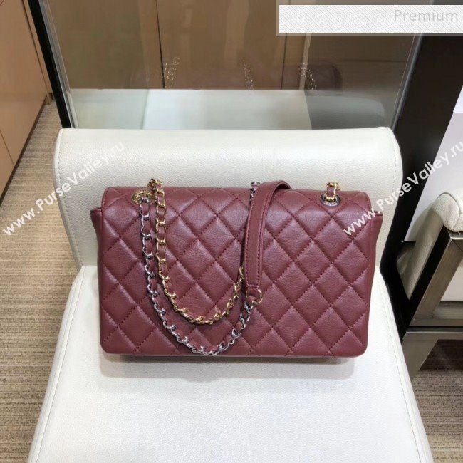 Chanel Quilted Grained Calfskin Round CC Metal Medium Flap Bag AS6099 Burgundy 2019 (SMJD-9102228)
