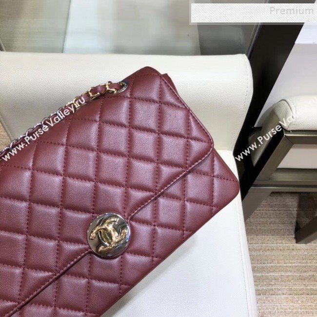 Chanel Quilted Grained Calfskin Round CC Metal Medium Flap Bag AS6099 Burgundy 2019 (SMJD-9102228)