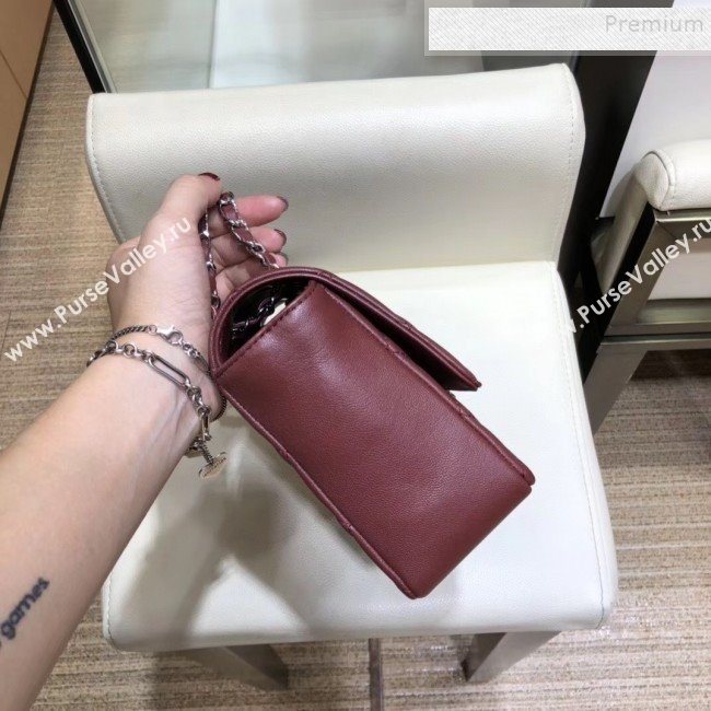 Chanel Quilted Grained Calfskin Round CC Metal Medium Flap Bag AS6099 Burgundy 2019 (SMJD-9102228)